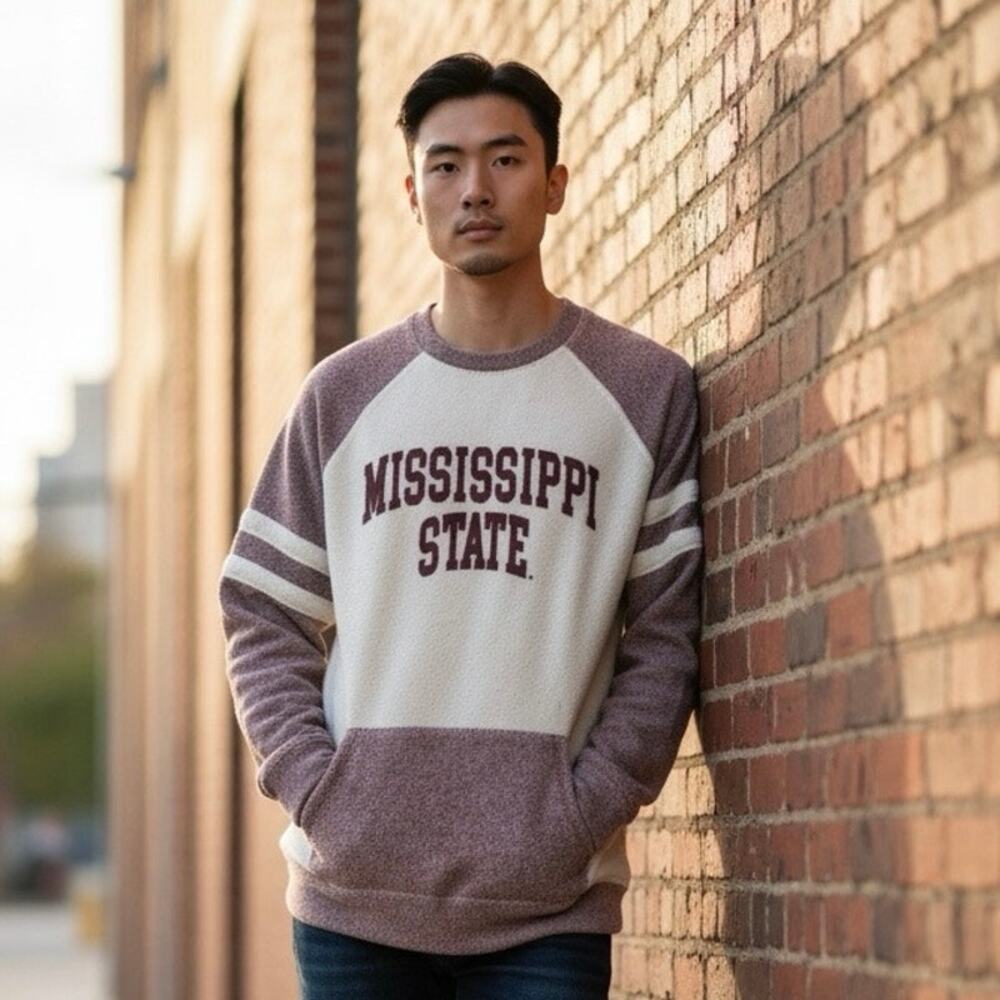 Boxercraft Mississippi State Bulldogs Sweatshirt Size Medium Maroon White Pocket